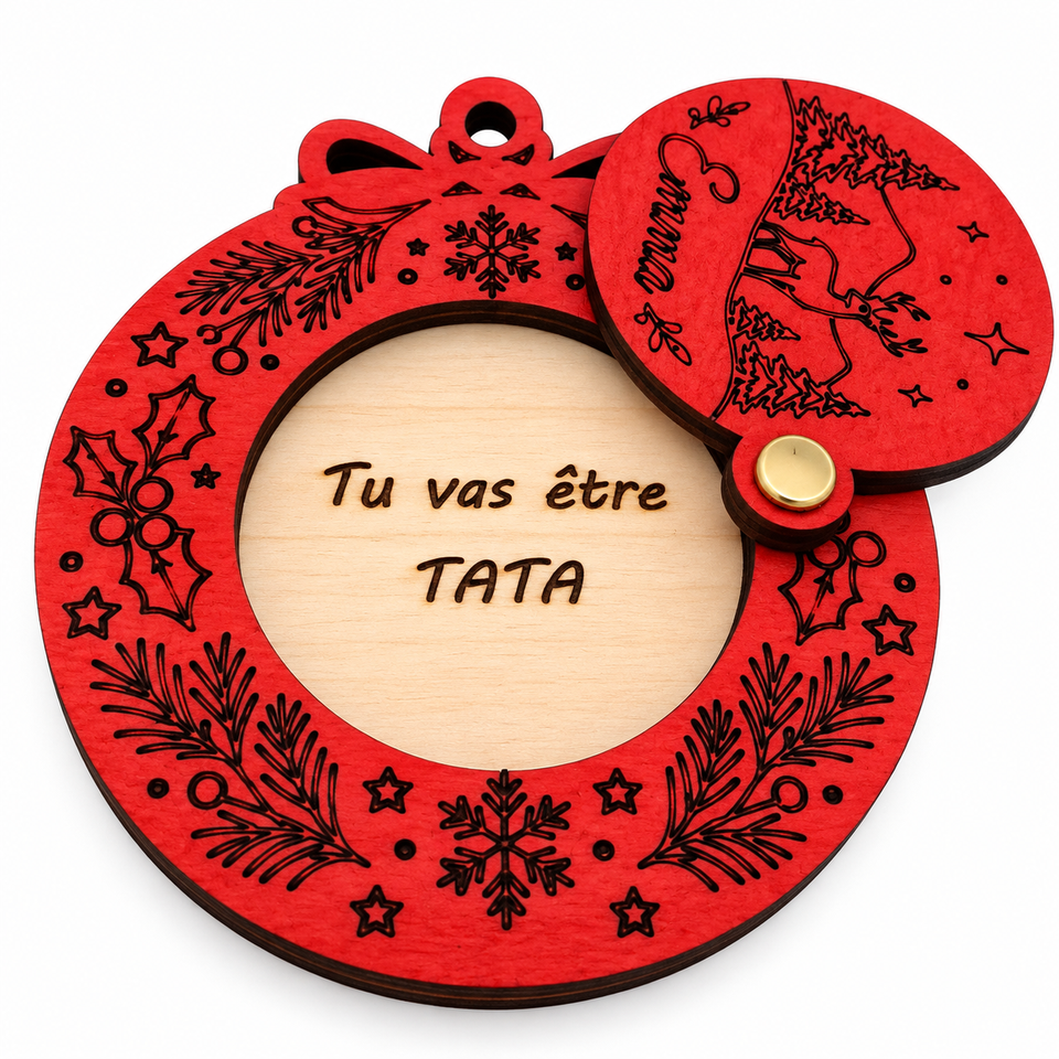 Boule rouge ouverte avec message Tu vas être TATA